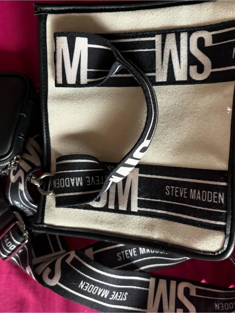 Steve Madden Black and White Logo Messenger Crossbody